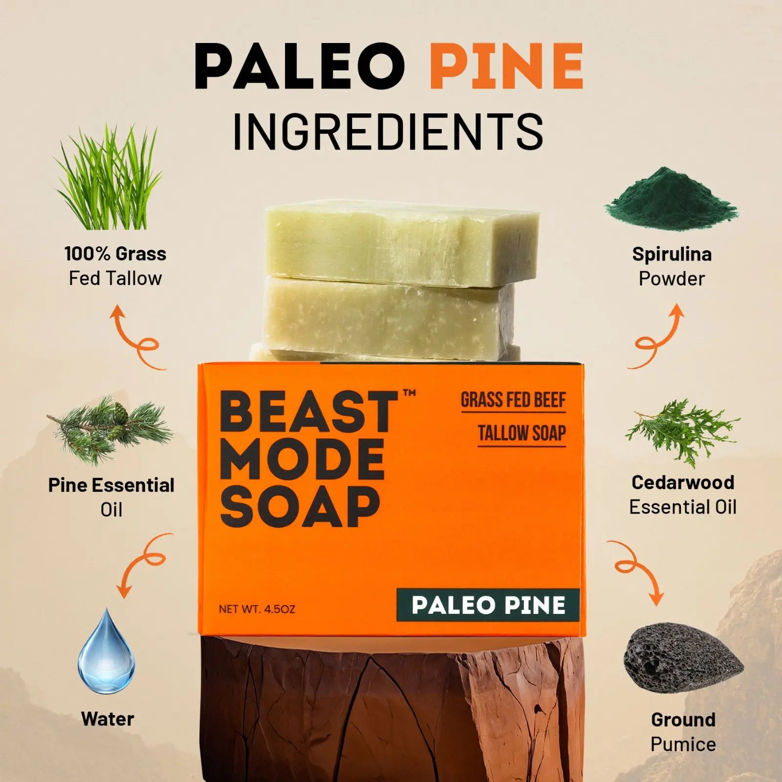 Beast Mode soap | Grass-fed tallow, variety 4-pack | Paleo Pine, Lemon Leaf, Forest Ash, Unscented
