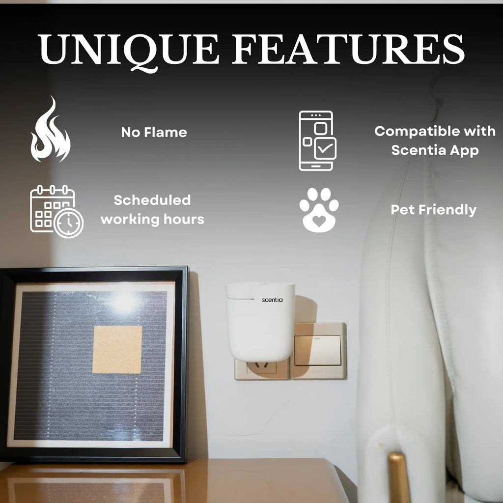 Waterless fragrance diffuser | Plug-in, Bluetooth app control, 500 sq ft | White