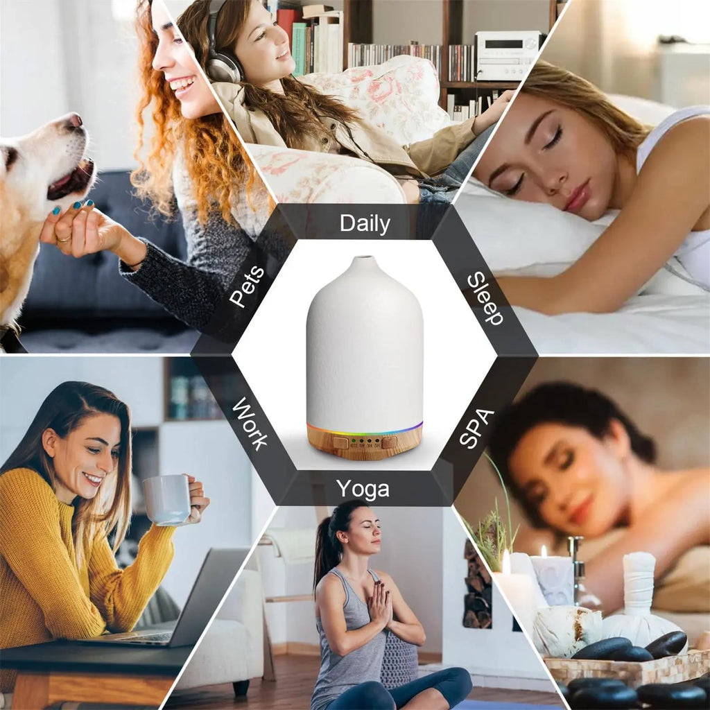 Ceramic ultrasonic diffuser | 250ml, timer and night light | White