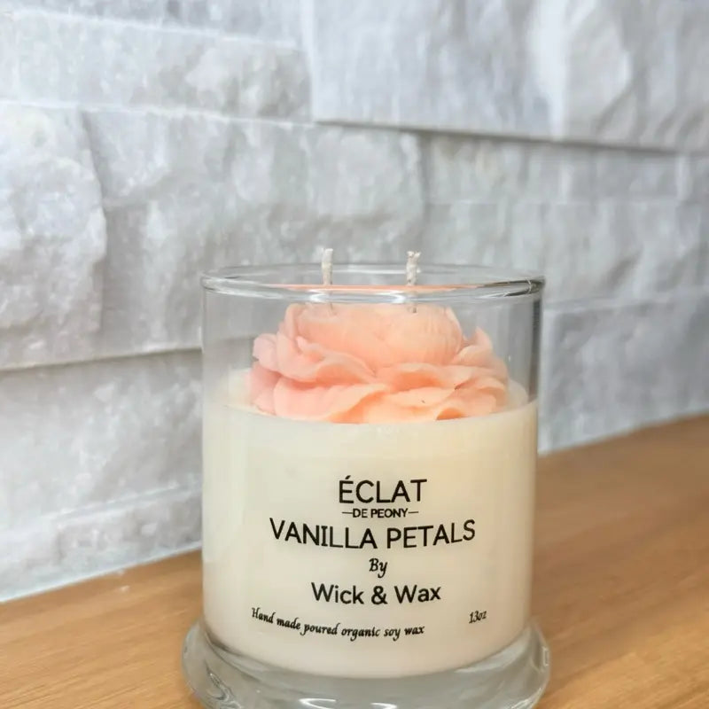 Handmade soy wax candle | Vanilla Petals with rose design