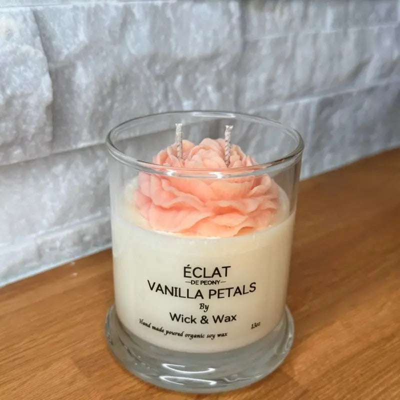 Handmade soy wax candle | Vanilla Petals with rose design