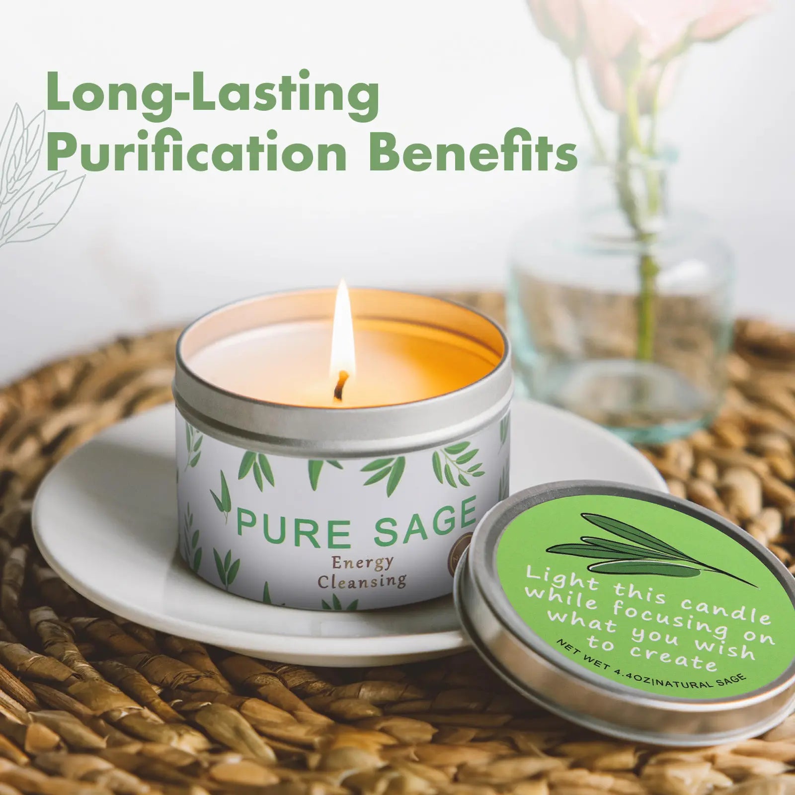 Soy wax candle | White sage | 4.4 oz, 25-hour burn