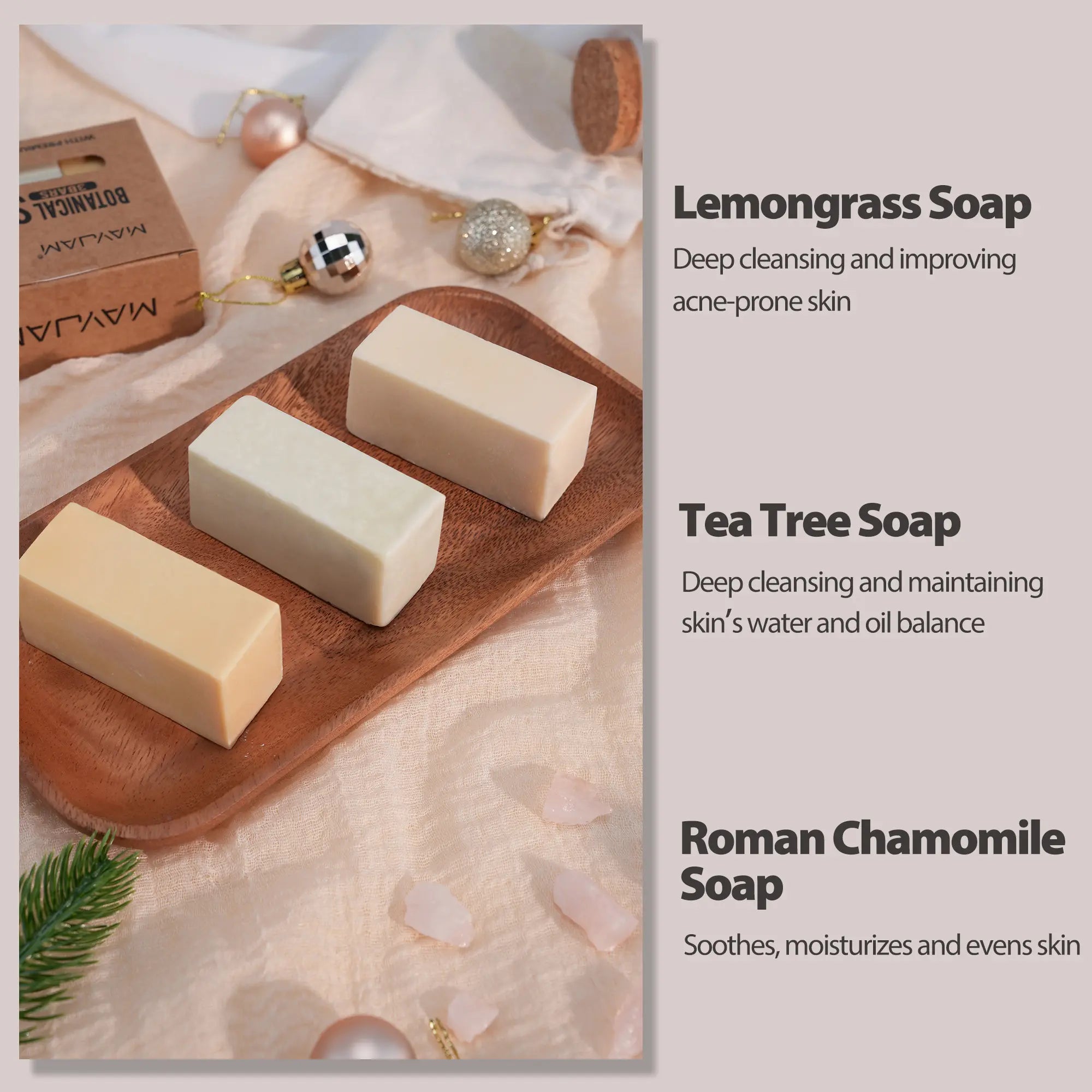 Cold-process soap set | Tea tree, lemongrass, and chamomile essential oils | 3-pack