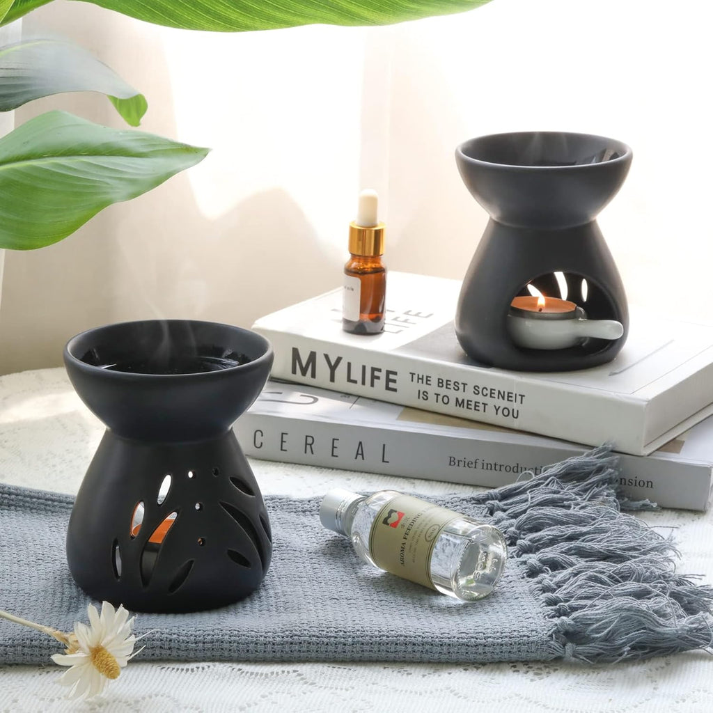 Essential oil burner | Wax melt warmer set of 2 | Black | Ceramic