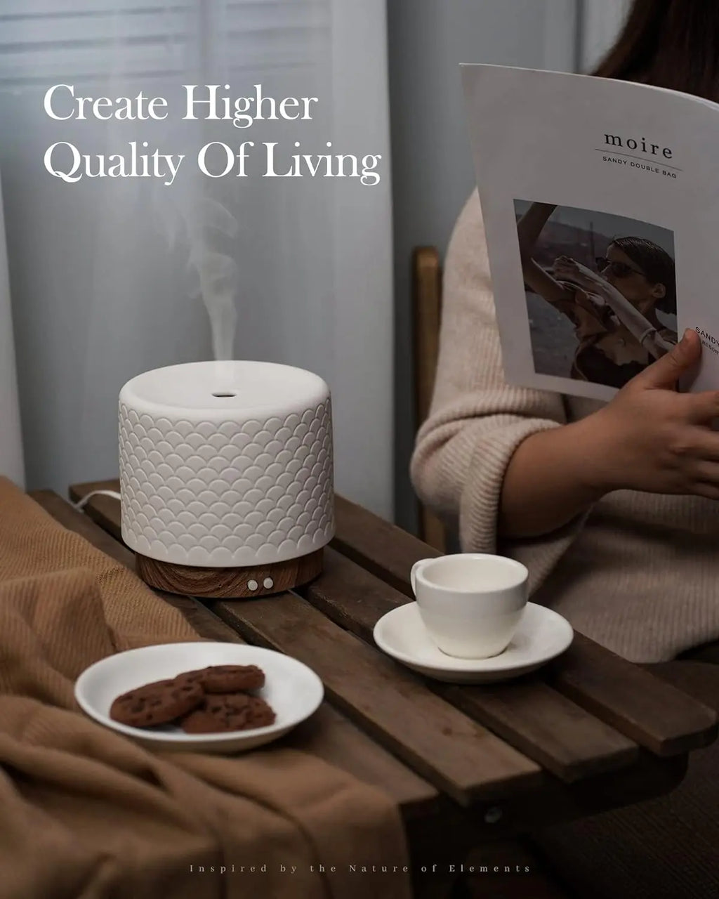 Ceramic essential oil diffuser | Handmade ceramic, warm light, minimalist | 180ml capacity