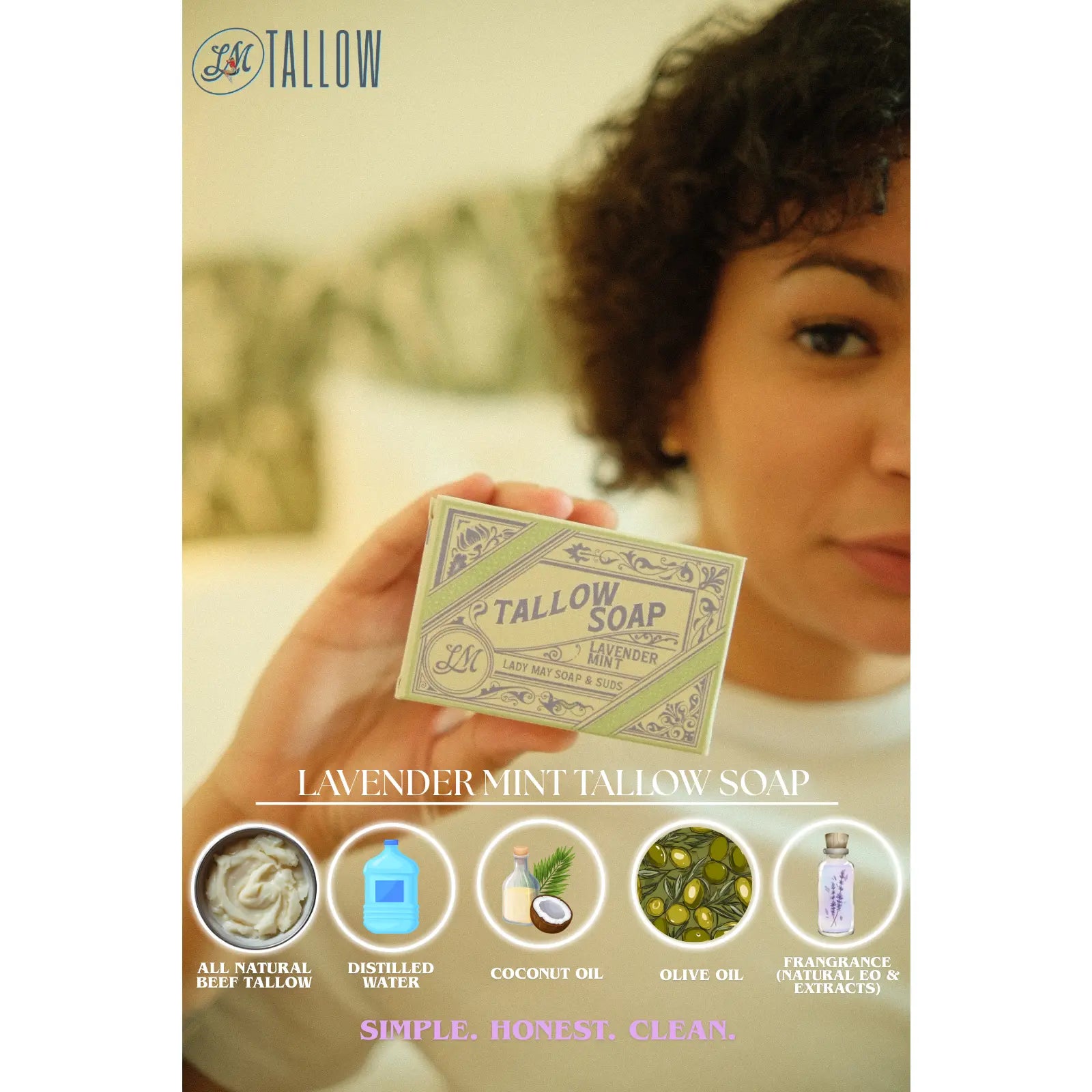 All-Natural Tallow Soap – Lavender Mint or Unscented