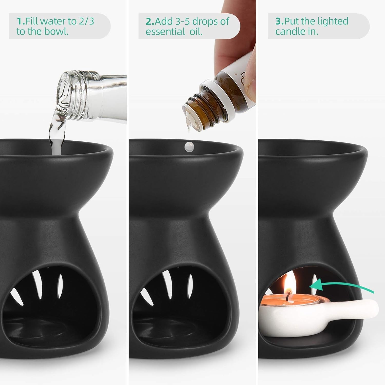 Essential oil burner | Wax melt warmer set of 2 | Black | Ceramic