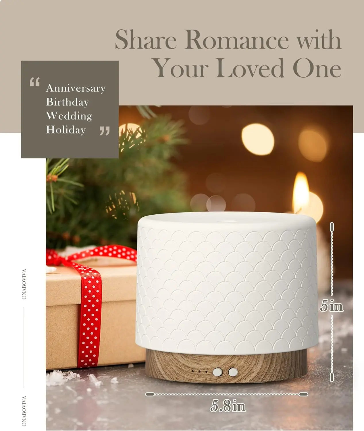 Ceramic essential oil diffuser | Handmade ceramic, warm light, minimalist | 180ml capacity