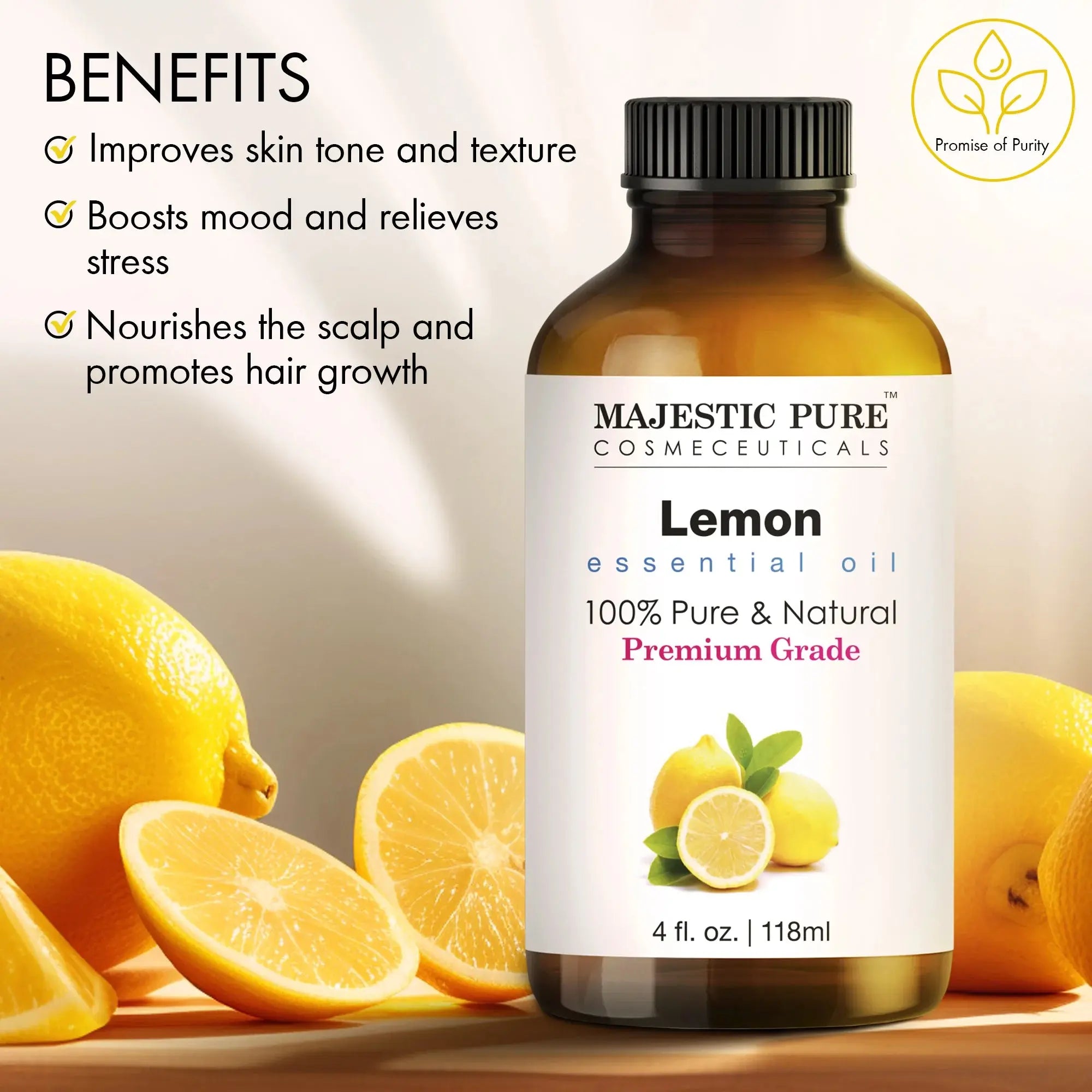 Lemon essential oil | 100% natural, 5-fold | 4 fl oz