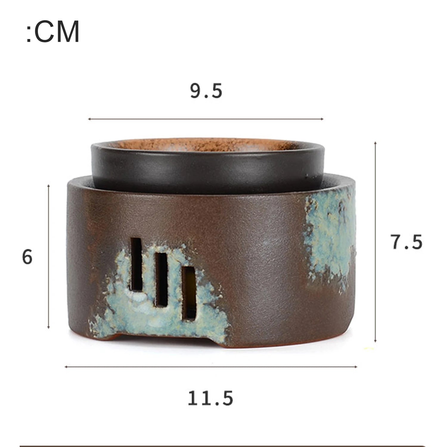 Ceramic wax melt and oil warmer | Candle-heated, removable dish | Brown and teal