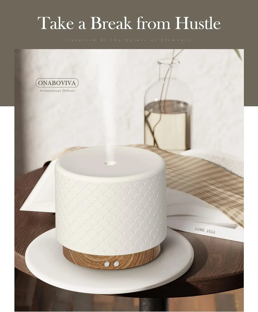 Ceramic essential oil diffuser | Handmade ceramic, warm light, minimalist | 180ml capacity