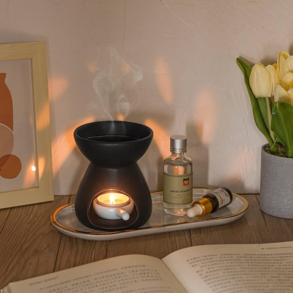 Essential oil burner | Wax melt warmer set of 2 | Black | Ceramic