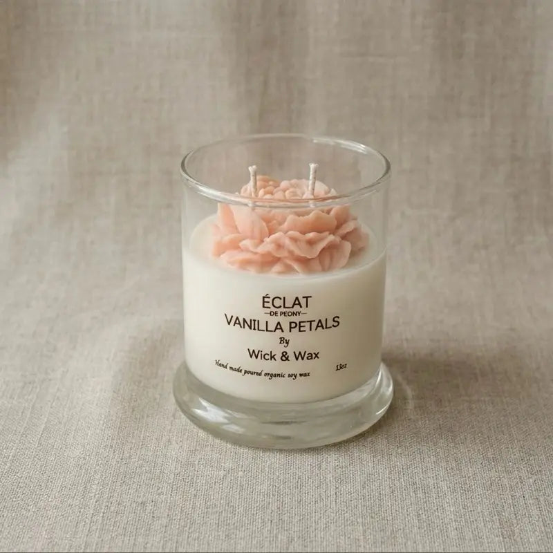Handmade soy wax candle | Vanilla Petals with rose design