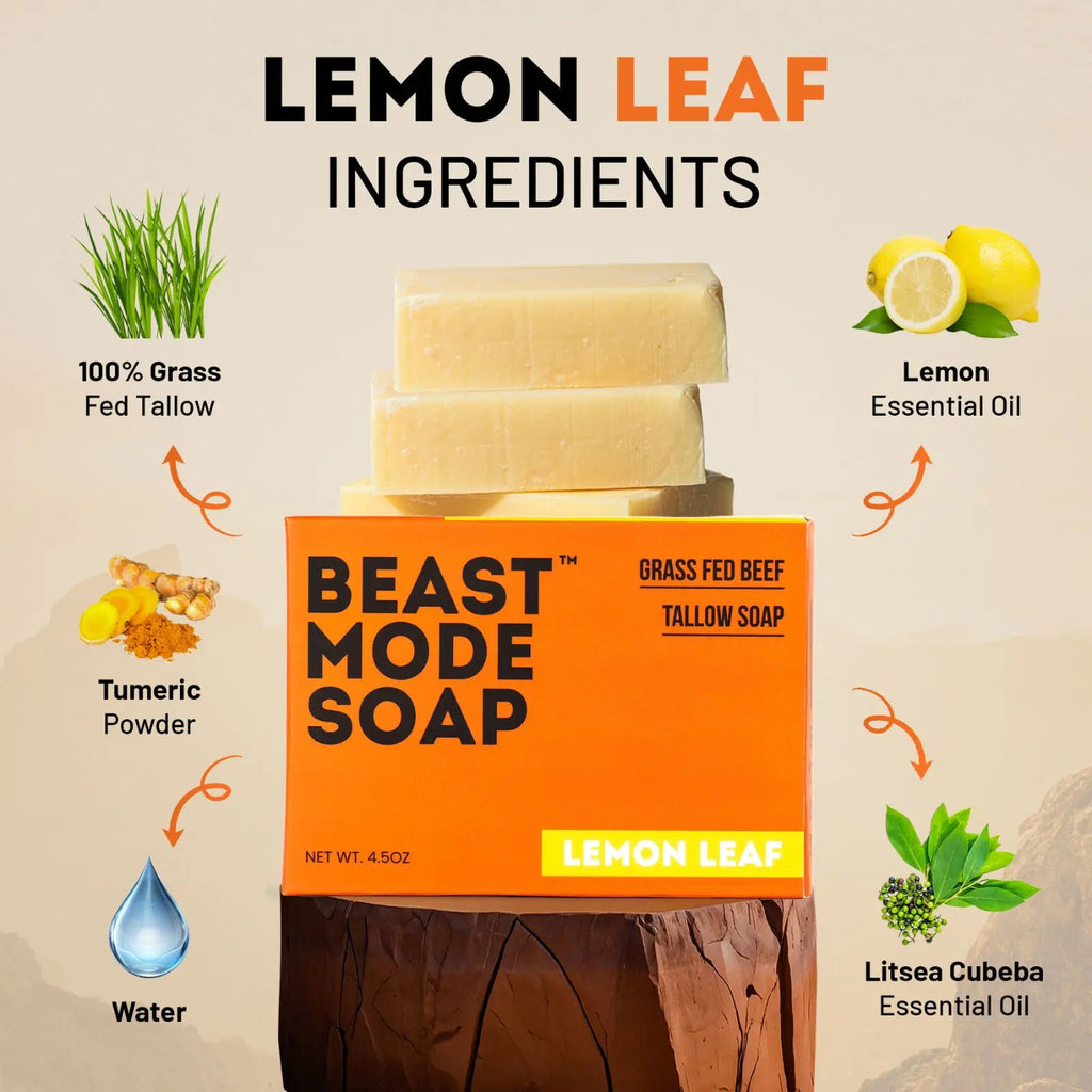 Beast Mode soap | Grass-fed tallow, variety 4-pack | Paleo Pine, Lemon Leaf, Forest Ash, Unscented