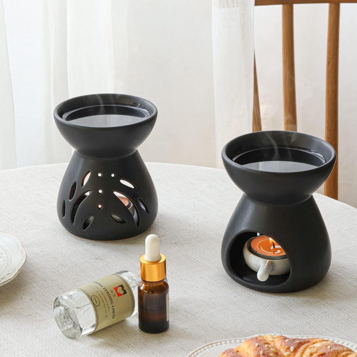 Essential oil burner | Wax melt warmer set of 2 | Black | Ceramic