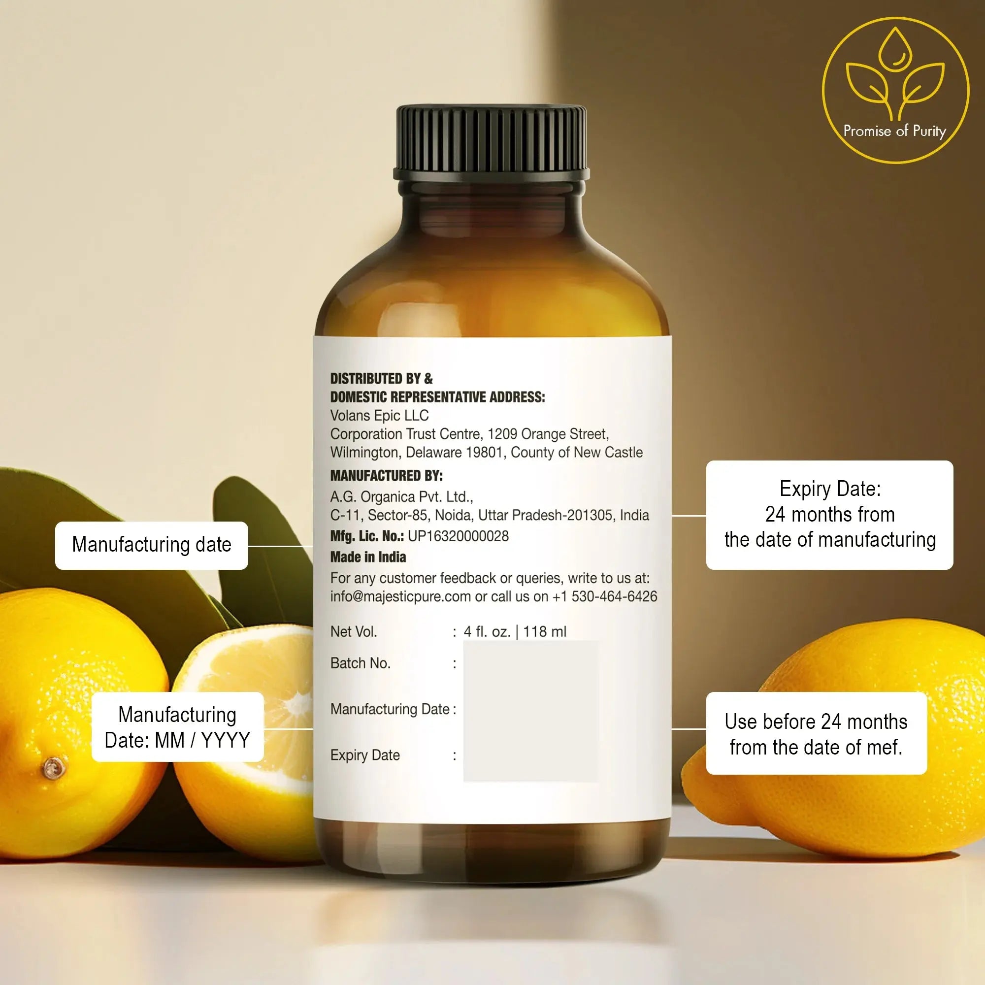 Lemon essential oil | 100% natural, 5-fold | 4 fl oz