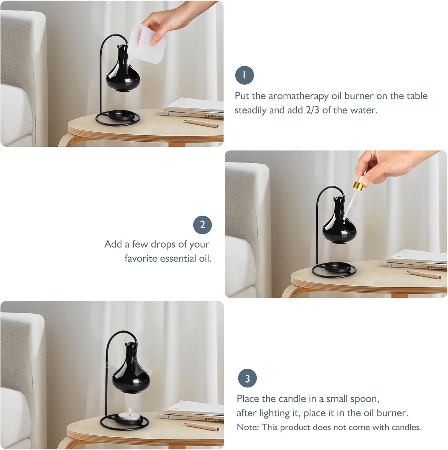 Hanging cauldron wax melt burner | Black | Ceramic