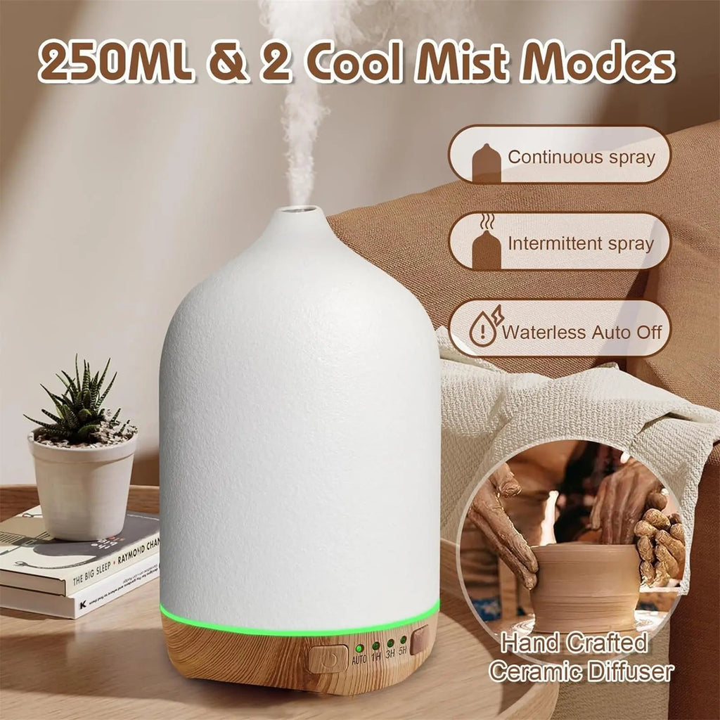 Ceramic ultrasonic diffuser | 250ml, timer and night light | White