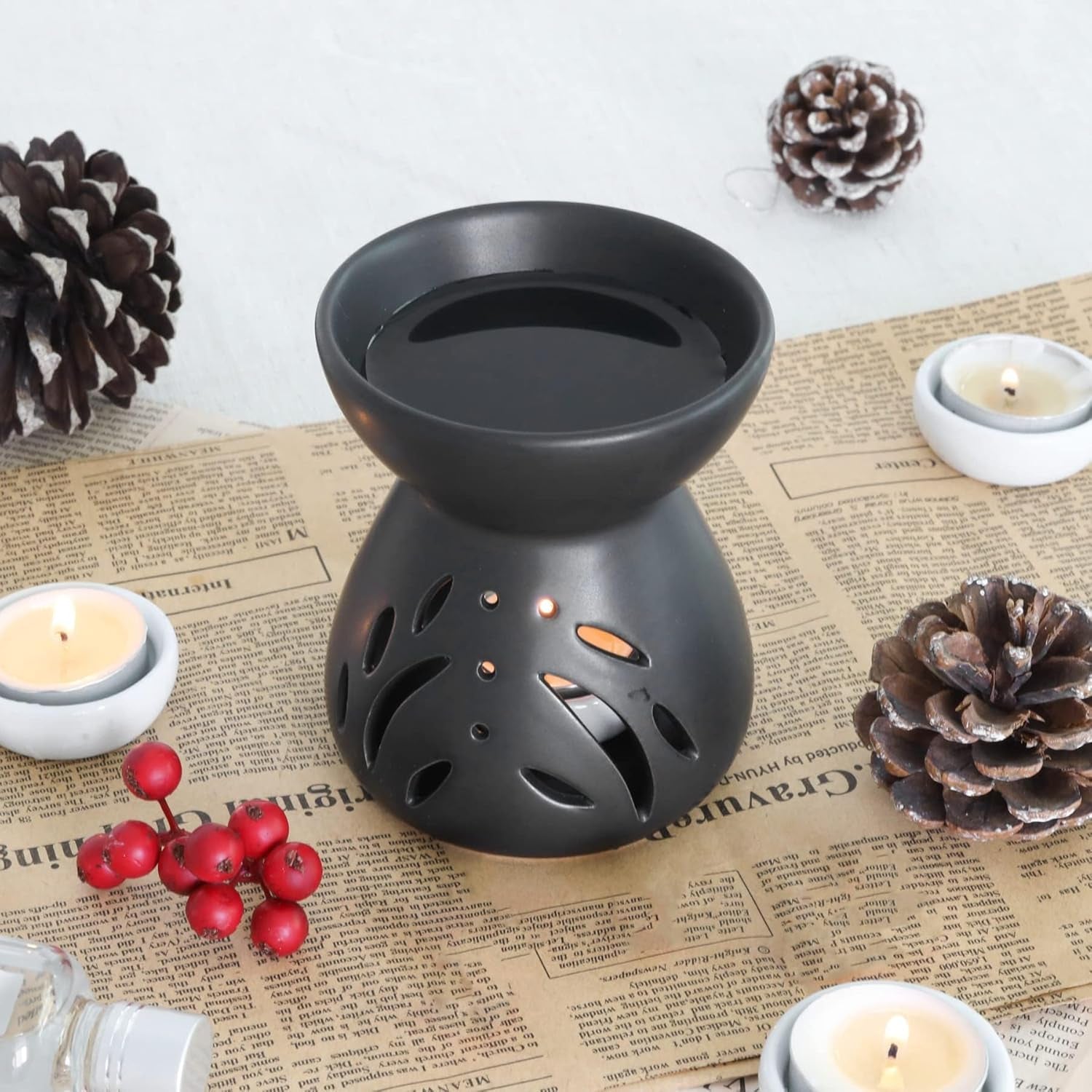Essential oil burner | Wax melt warmer set of 2 | Black | Ceramic
