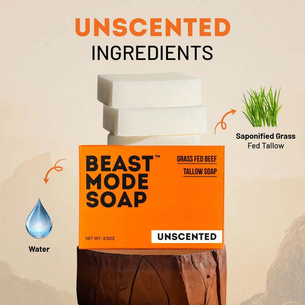 Beast Mode soap | Grass-fed tallow, 2-bar pack | Paleo Pine, Lemon Leaf, Forest Ash, Unscented