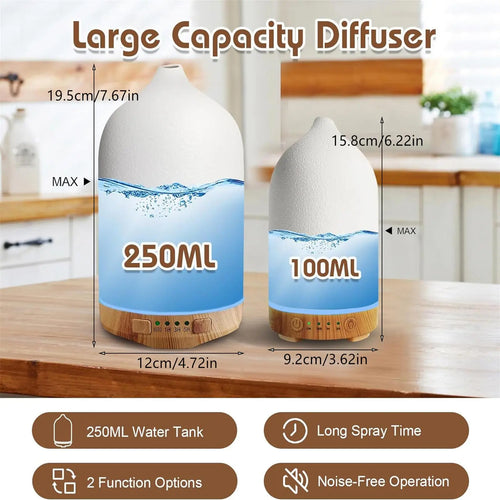 Ceramic ultrasonic diffuser | 250ml, timer and night light | White